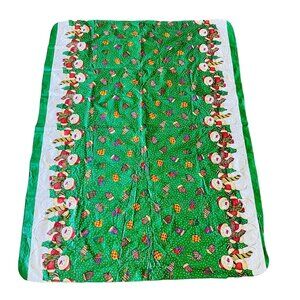 Cute Holiday Snowman Vinyl Table Cover - Green & Festive  68" x 51"